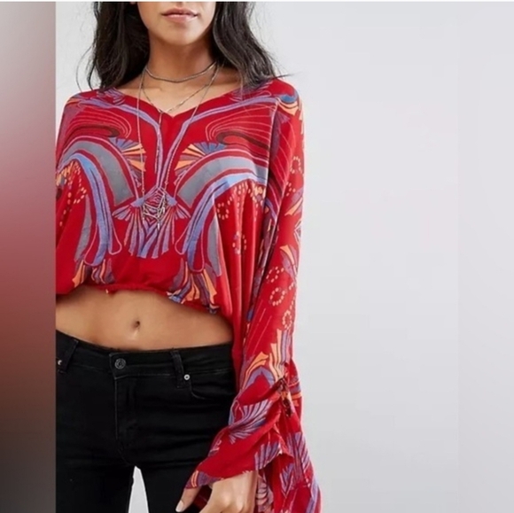 Free People Tops - Free People Womens Red Beneath The Sea Sheer  Crop Top S